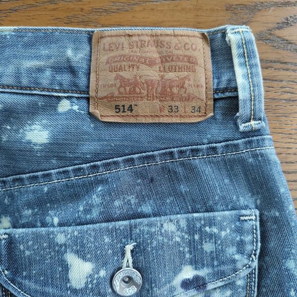 Levi's Men's bleach splashed cut off‎ raw hem Denim 514 Shorts size 33 - Picture 6 of 14